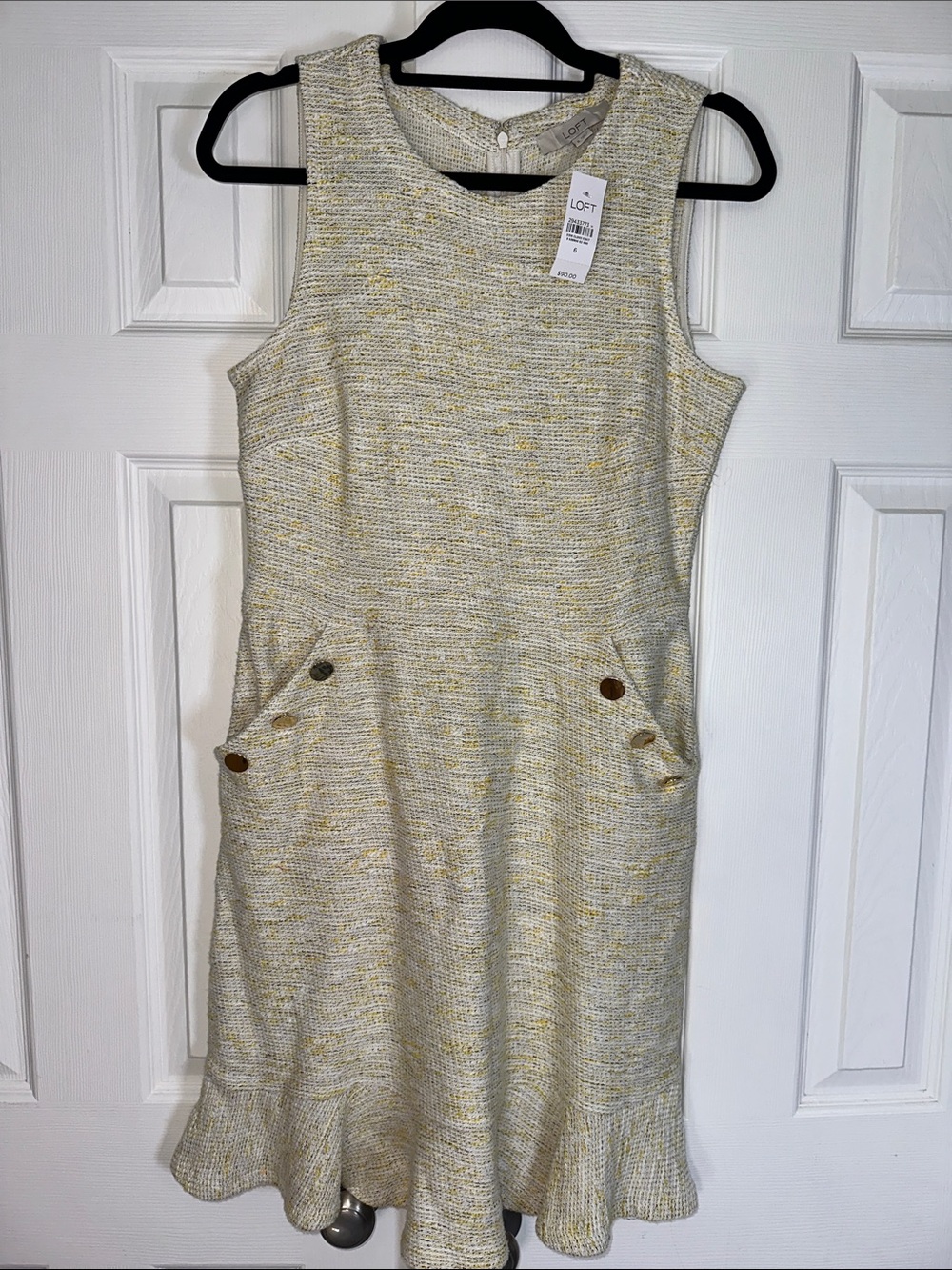 LOFT Cream and Yellow Tweed Sleeveless A-Line Dress